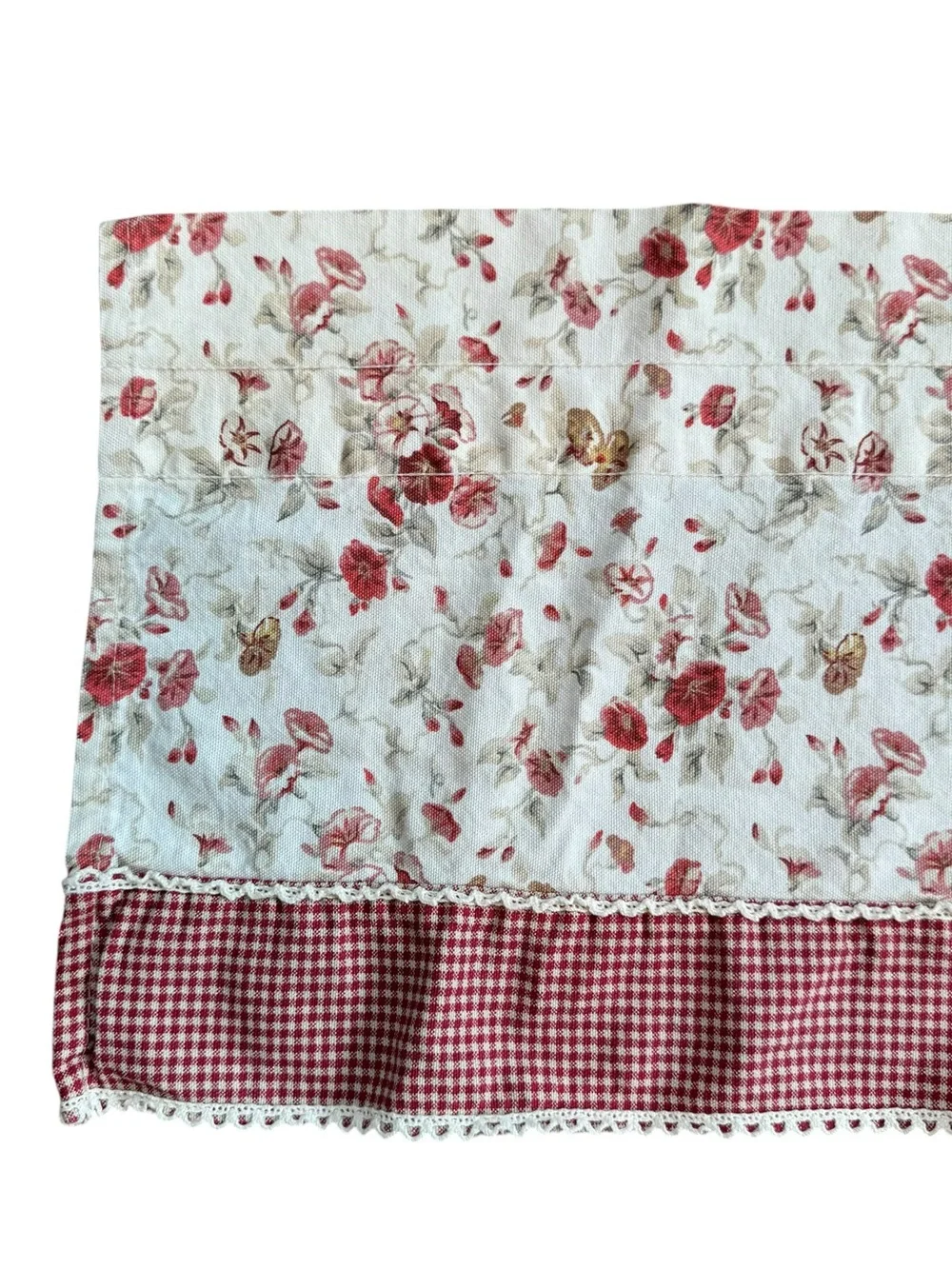 Waverly Garden Room Fairhaven Valance Red Ivory Floral & Gingham 56